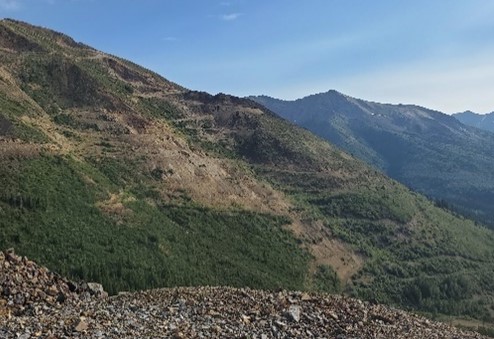 Former Ketza River Mine pit, waste rock, and mining exploration roads