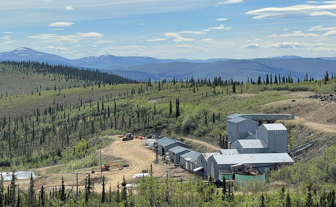 The Mount Nansen Mine's abandoned mill site and buildings.