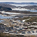 Aerial photo of the town of Hopedale, Newfoundland and Labrador.