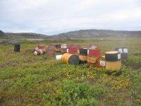 Barrels left on the tundra at the Roberts Bay site
