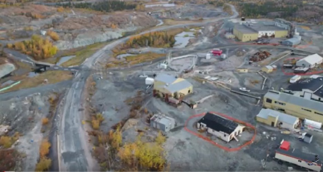 Screen caption of drone footage over the Giant Mine Complex