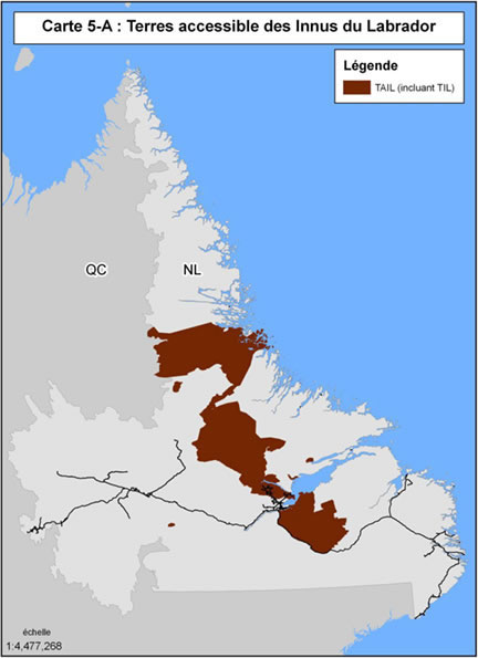 Carte 5-A : Région visée par le règlement avec les Innus du Labrador